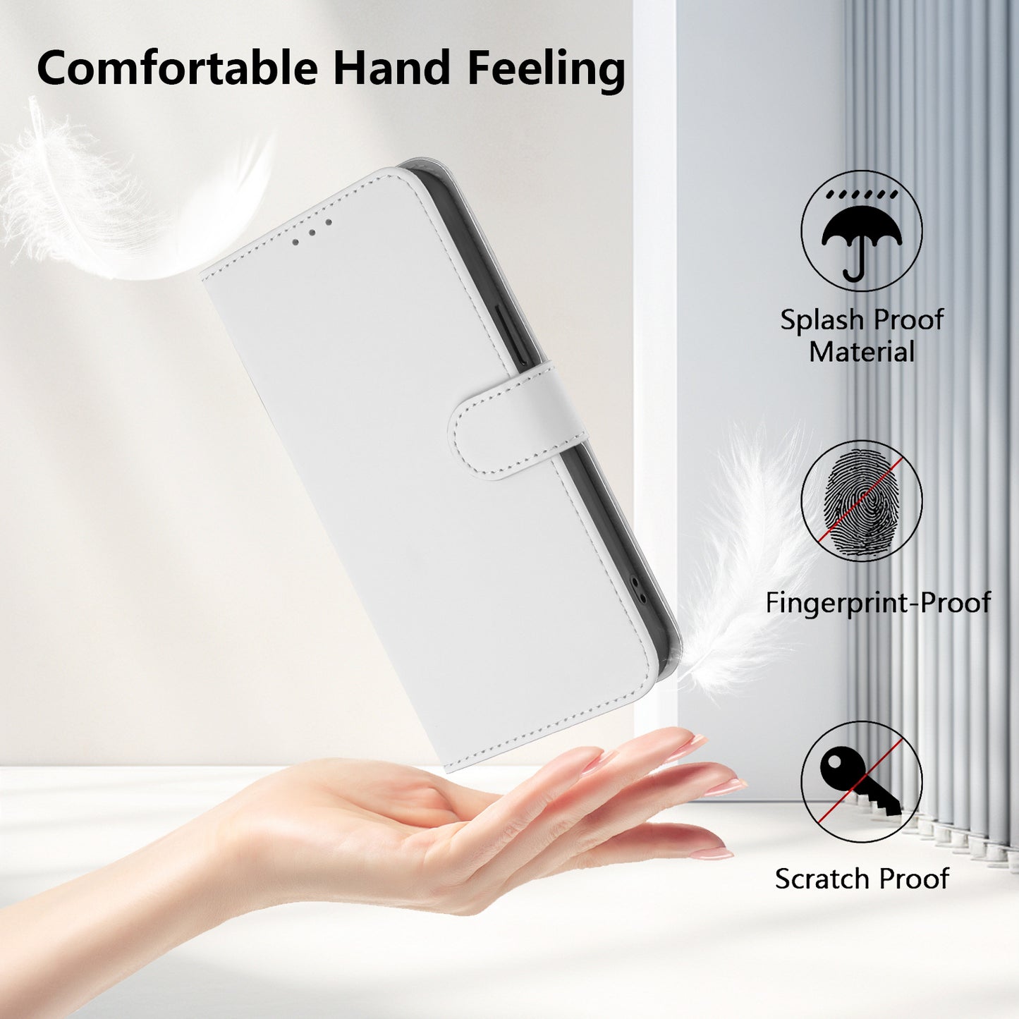 For iPhone 17 Pro Max Case Solid Color Wallet Leather Phone Cover with Strap - White