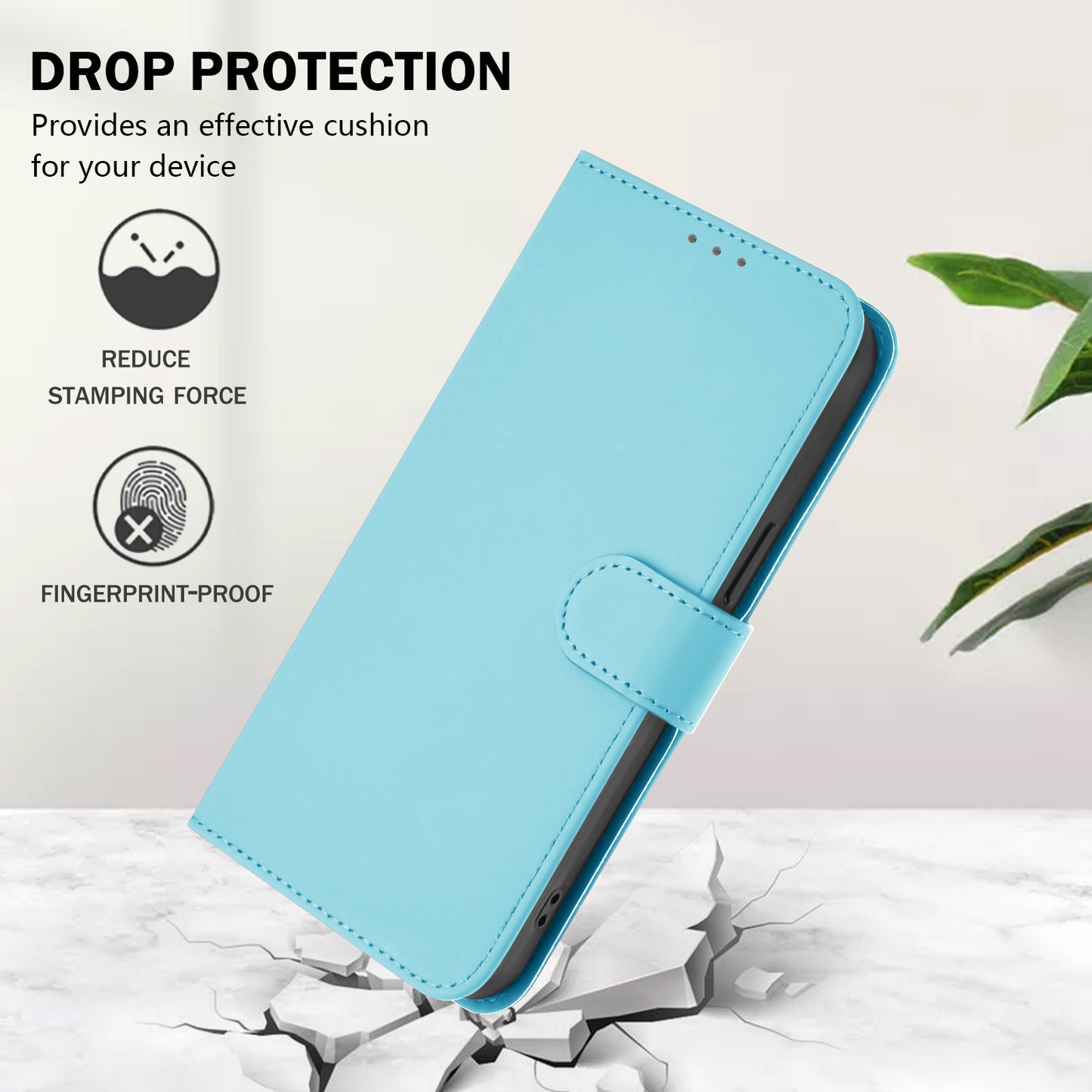 For iPhone 17 Pro Max Case Solid Color Wallet Leather Phone Cover with Strap - Sky Blue