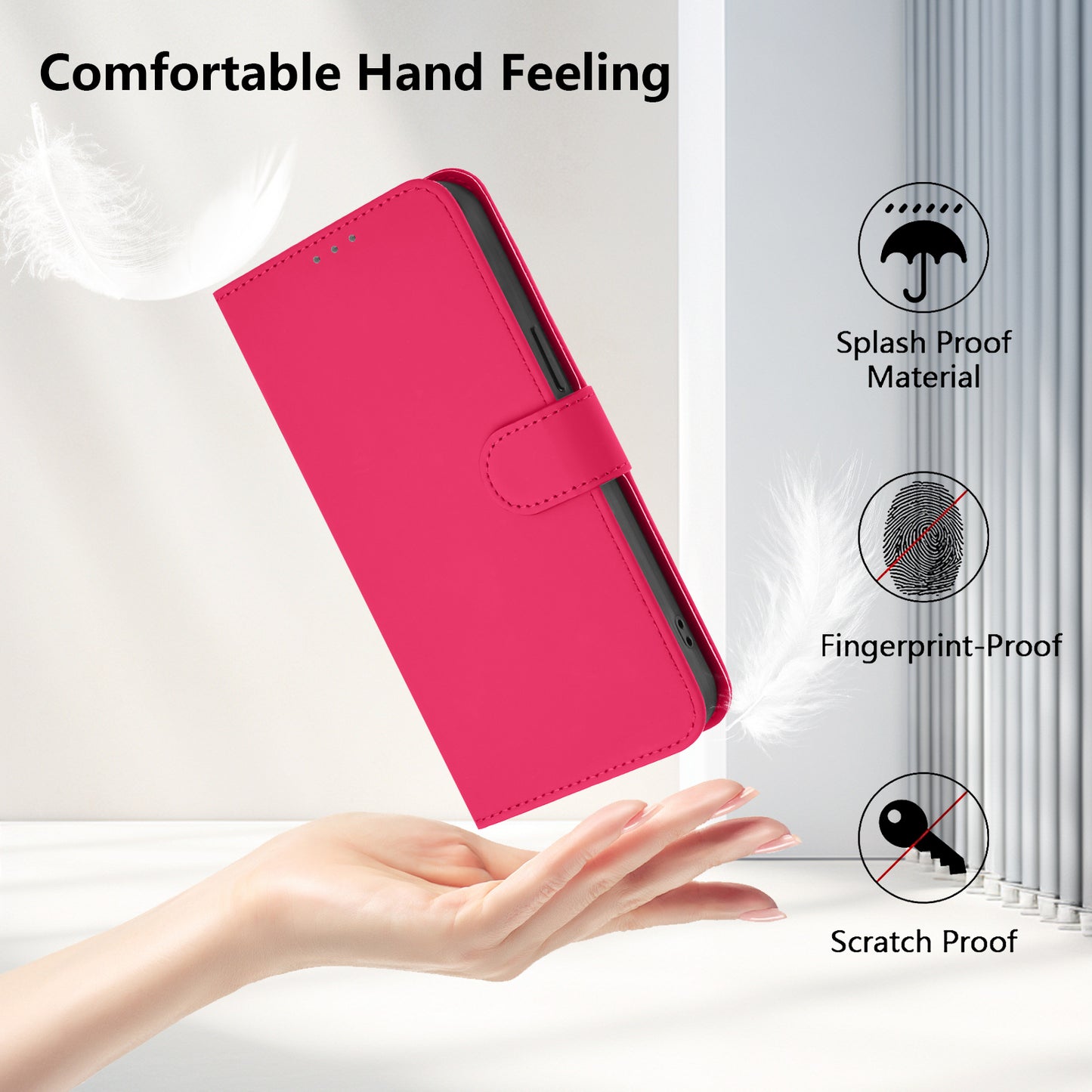 For iPhone 17 Pro Max Case Solid Color Wallet Leather Phone Cover with Strap - Rose Red