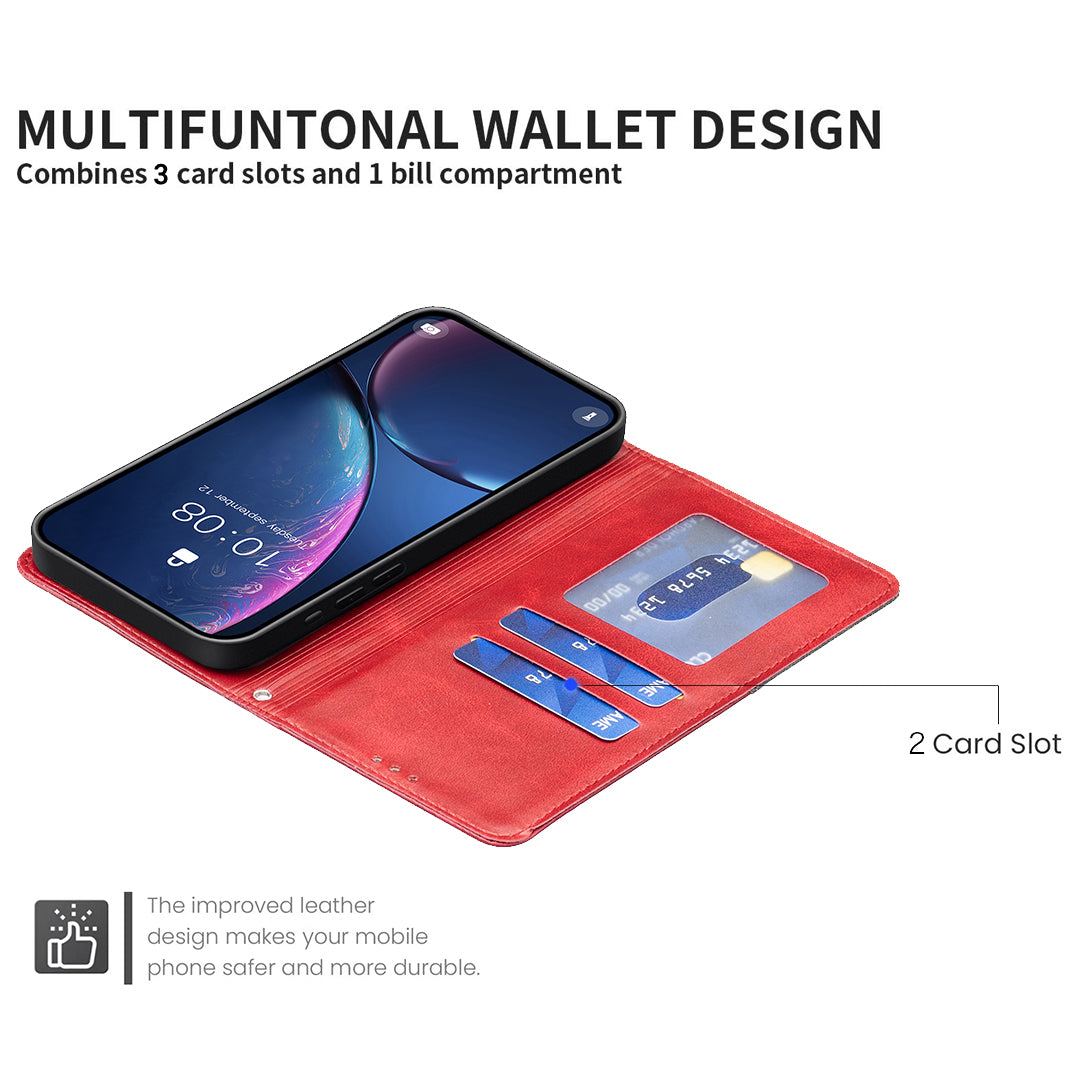 For iPhone 17 Pro Max Case Card Slots Geometry Imprint Leather Phone Cover - Red