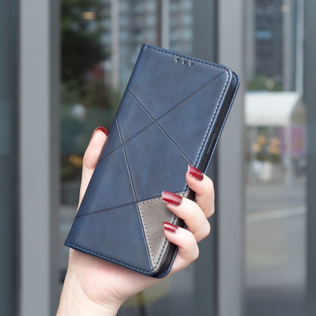 For iPhone 17 Pro Max Case Card Slots Geometry Imprint Leather Phone Cover - Blue