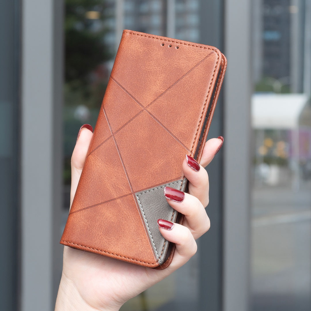 For iPhone 17 Pro Max Case Card Slots Geometry Imprint Leather Phone Cover - Brown