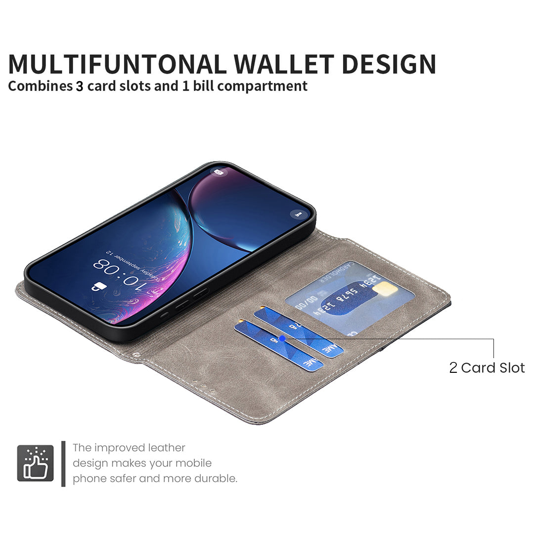 For iPhone 17 Pro Max Case Card Slots Geometry Imprint Leather Phone Cover - Grey