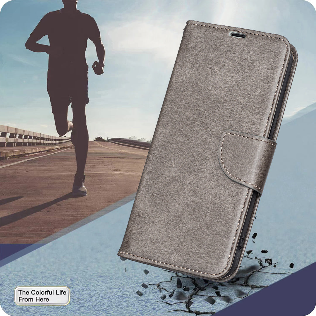 For iPhone 17 Pro Max Case Shockproof PU Leather Cover with Wallet Card Slots - Grey