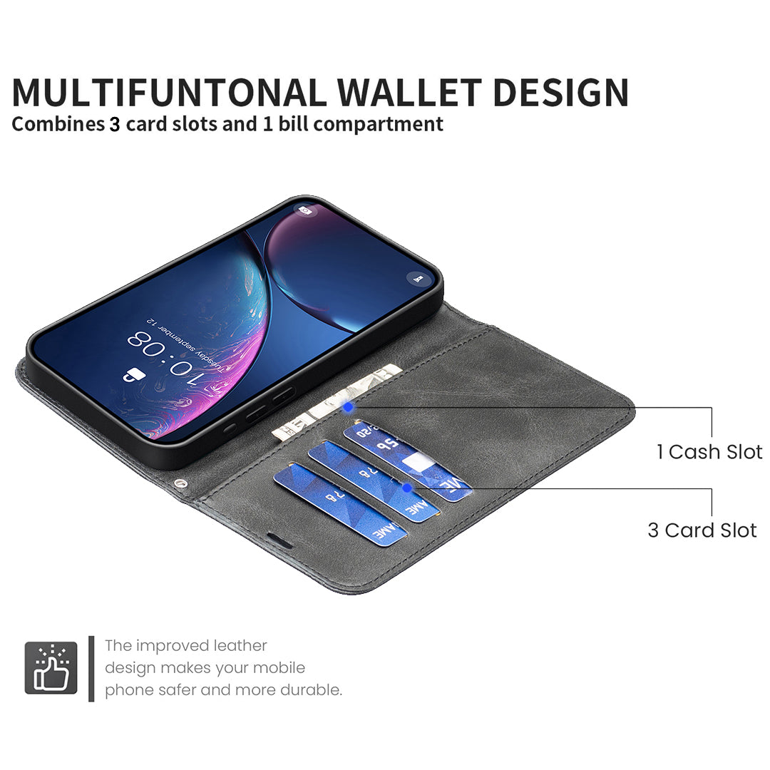 For iPhone 17 Pro Max Case Shockproof PU Leather Cover with Wallet Card Slots - Black