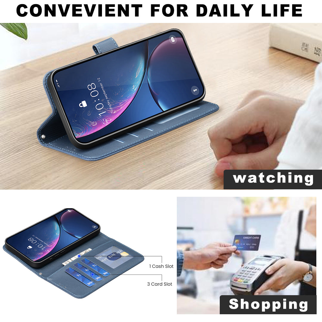 For iPhone 17 Pro Max Case Clover Pattern Wallet Stand View Leather Phone Cover - Blue