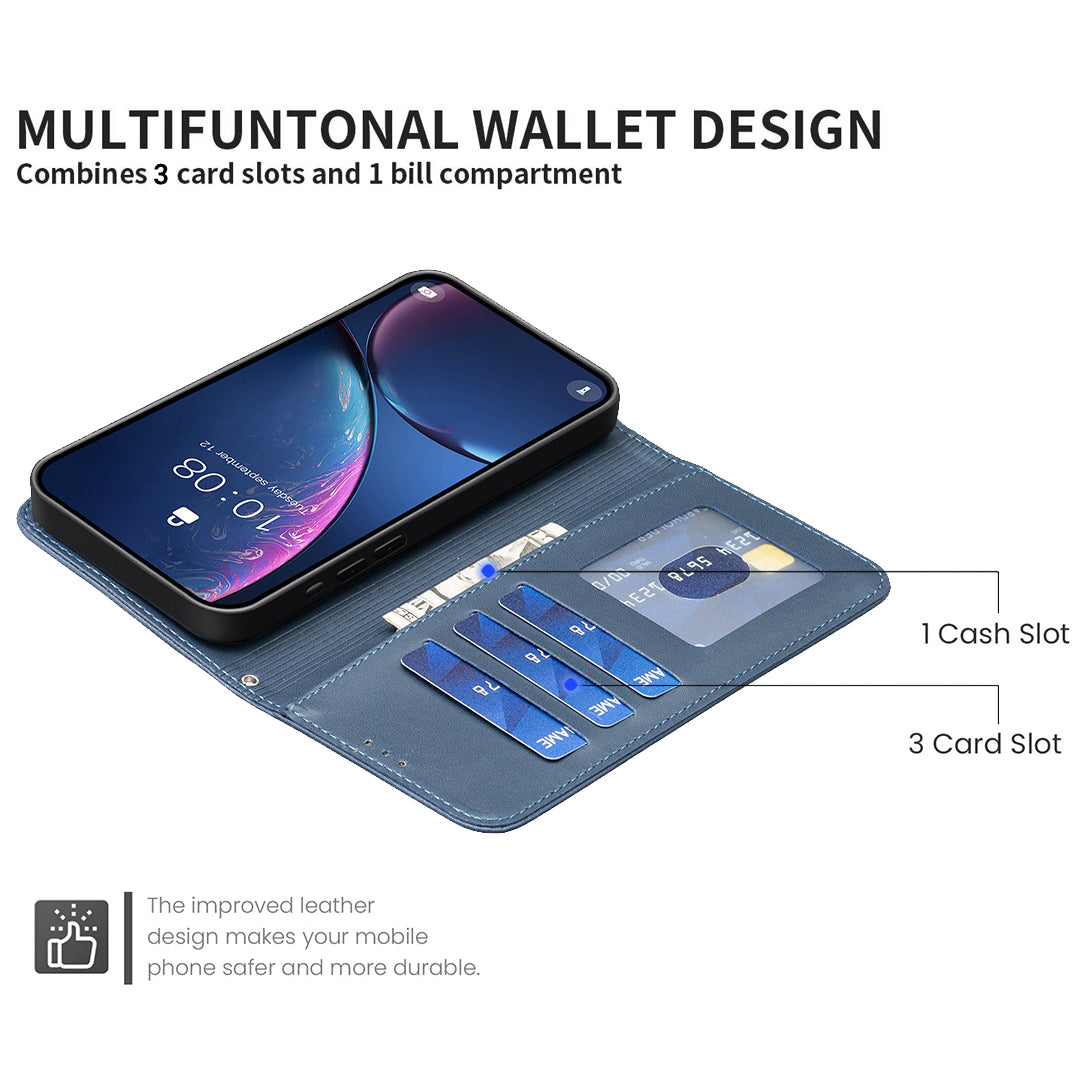 For iPhone 17 Pro Max Case Clover Pattern Wallet Stand View Leather Phone Cover - Blue
