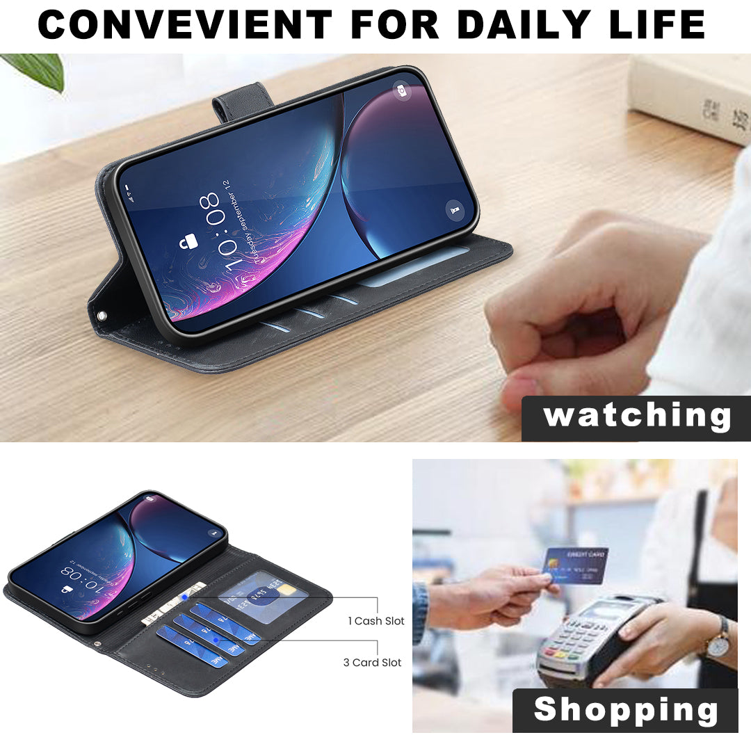 For iPhone 17 Pro Max Case Clover Pattern Wallet Stand View Leather Phone Cover - Black