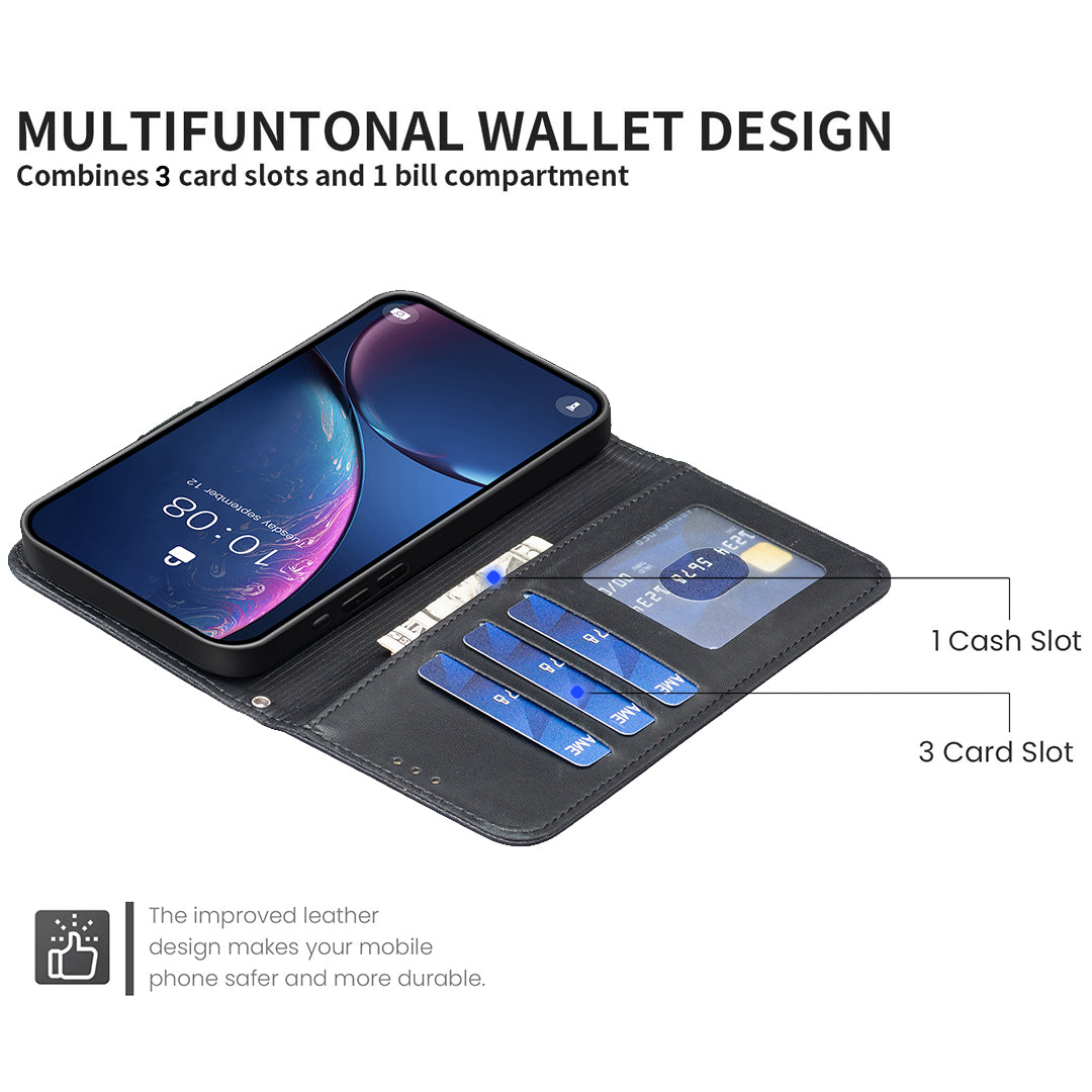 For iPhone 17 Pro Max Case Clover Pattern Wallet Stand View Leather Phone Cover - Black