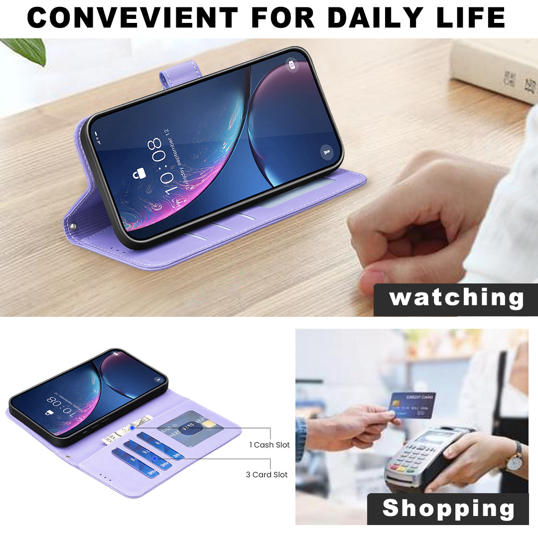 For iPhone 17 Pro Max Case Clover Pattern Wallet Stand View Leather Phone Cover - Purple