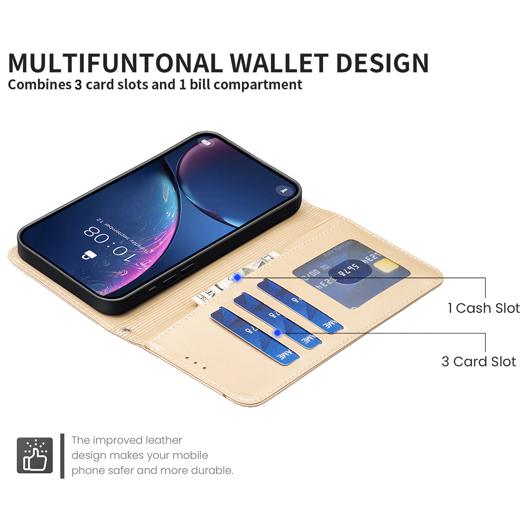 For iPhone 17 Pro Max Case Clover Pattern Wallet Stand View Leather Phone Cover - Gold