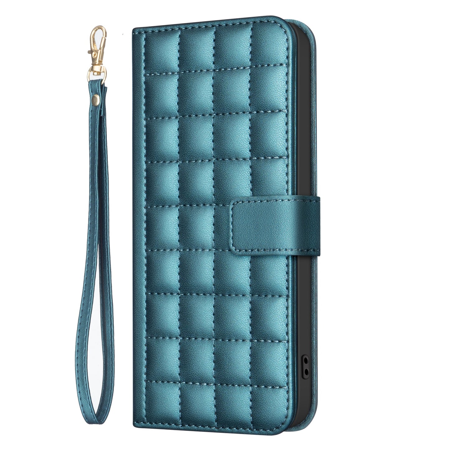 For iPhone 17 Pro Max Leather Case BINFEN COLOR Square Grid Wallet Stand Phone Cover - Blue