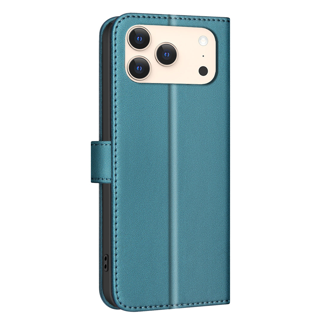 For iPhone 17 Pro Max Leather Case BINFEN COLOR Square Grid Wallet Stand Phone Cover - Blue