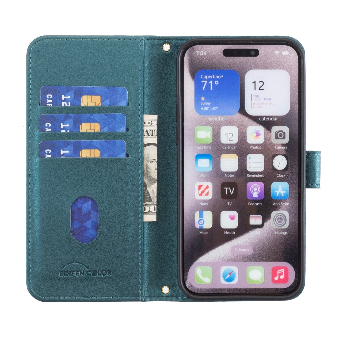 For iPhone 17 Pro Max Leather Case BINFEN COLOR Square Grid Wallet Stand Phone Cover - Blue