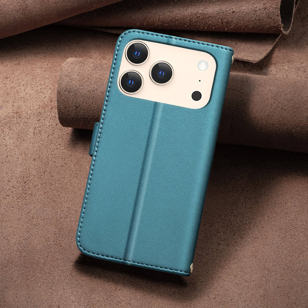 For iPhone 17 Pro Max Leather Case BINFEN COLOR Square Grid Wallet Stand Phone Cover - Blue