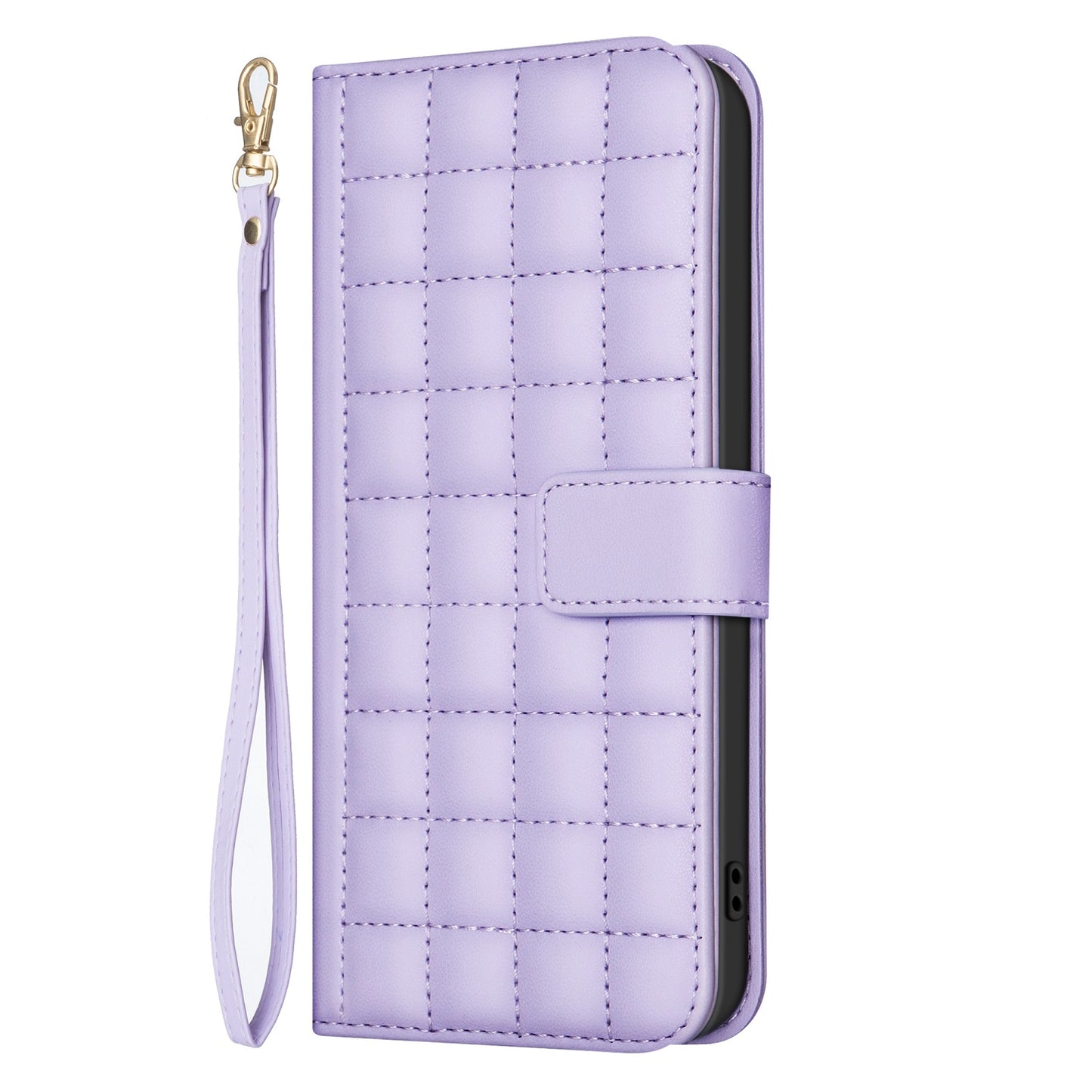 For iPhone 17 Pro Max Leather Case BINFEN COLOR Square Grid Wallet Stand Phone Cover - Purple