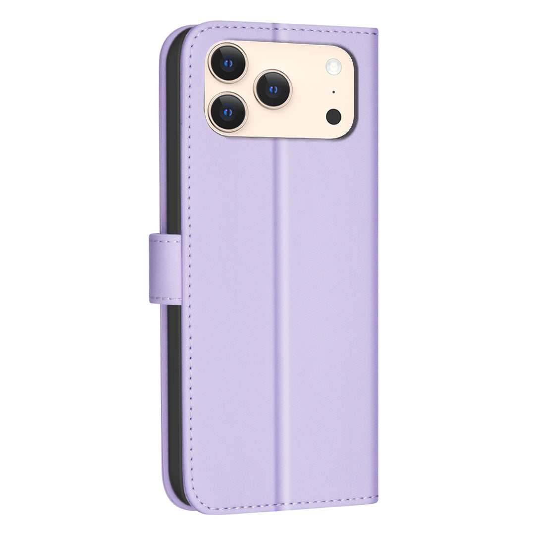 For iPhone 17 Pro Max Leather Case BINFEN COLOR Square Grid Wallet Stand Phone Cover - Purple