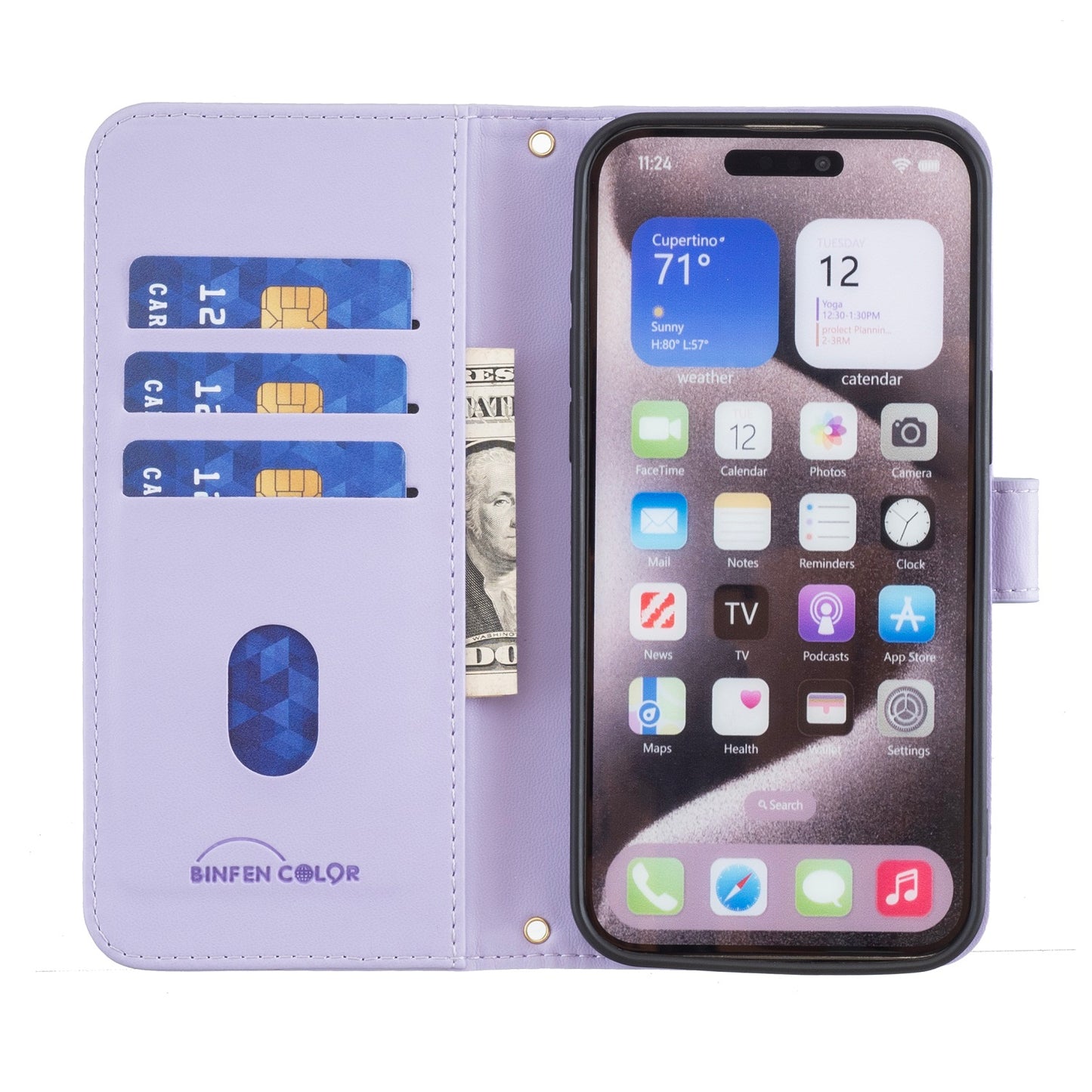 For iPhone 17 Pro Max Leather Case BINFEN COLOR Square Grid Wallet Stand Phone Cover - Purple
