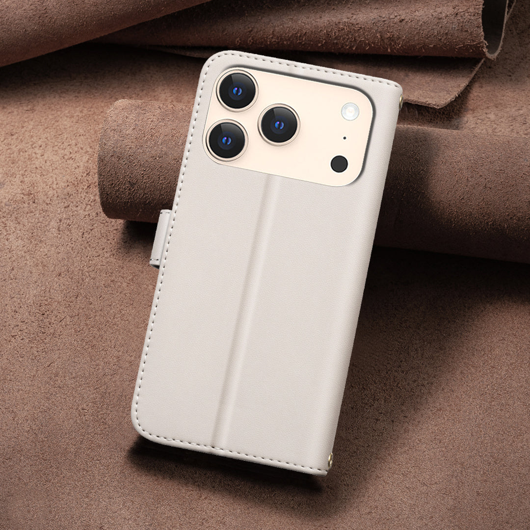 For iPhone 17 Pro Max Leather Case BINFEN COLOR Square Grid Wallet Stand Phone Cover - Beige