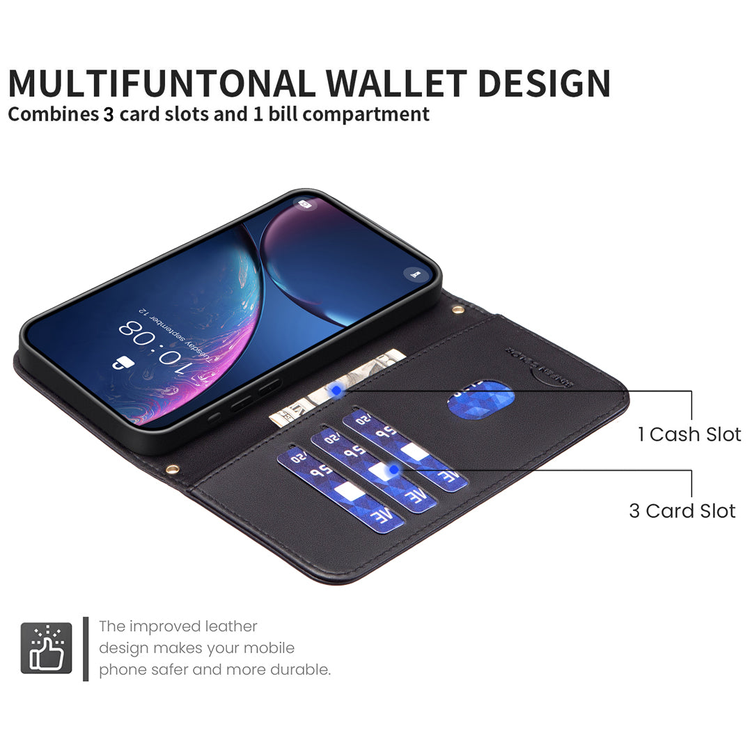 For iPhone 17 Pro Max Leather Case BINFEN COLOR Square Grid Wallet Stand Phone Cover - Black