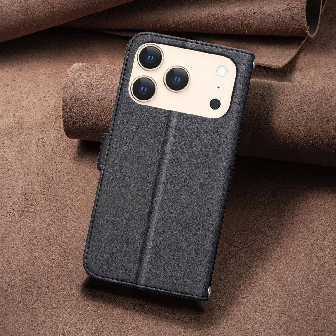 For iPhone 17 Pro Max Leather Case BINFEN COLOR Square Grid Wallet Stand Phone Cover - Black