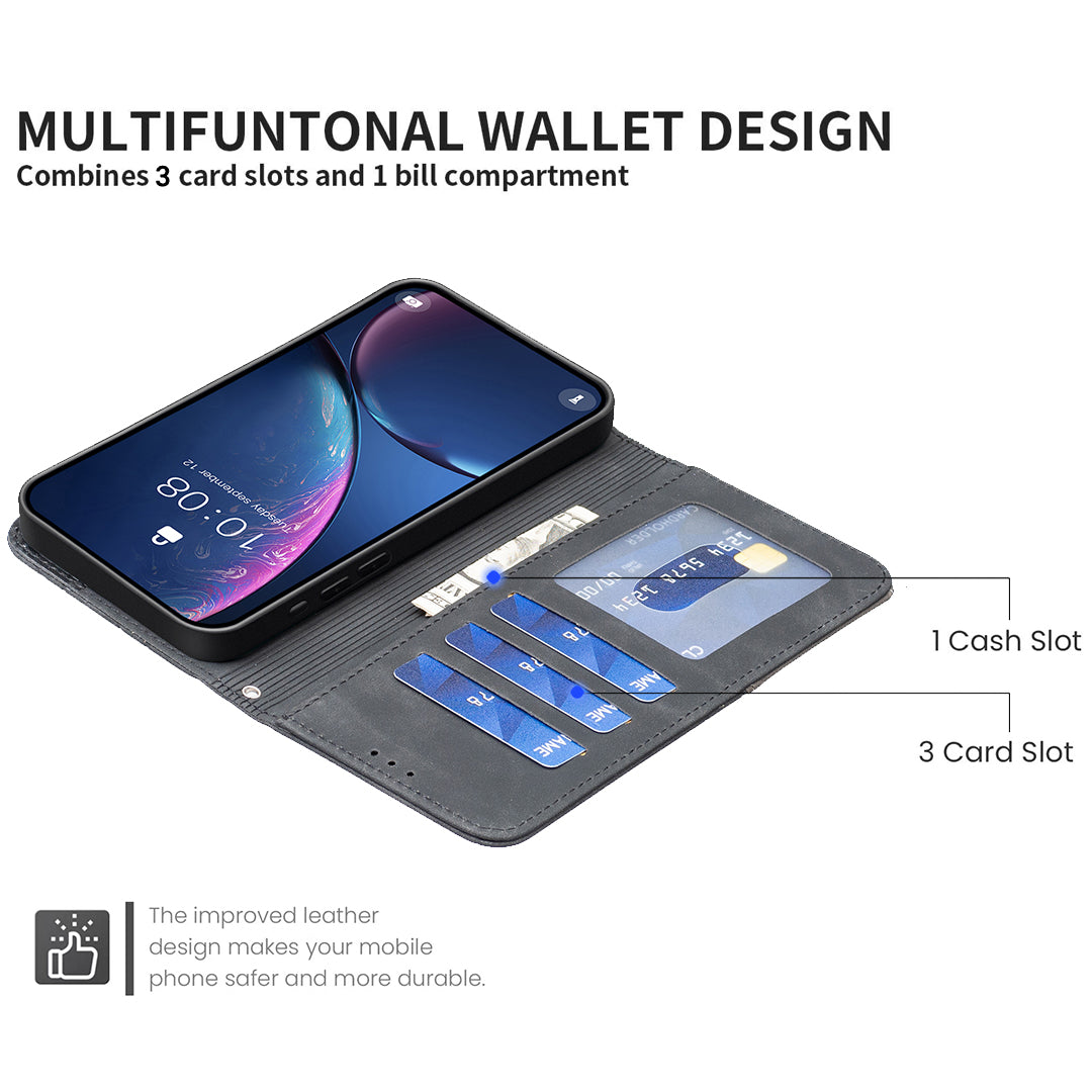 For iPhone 17 Pro Max Phone Case BINFEN COLOR Wallet Stand Geometry Imprinted Leather Cover - Black