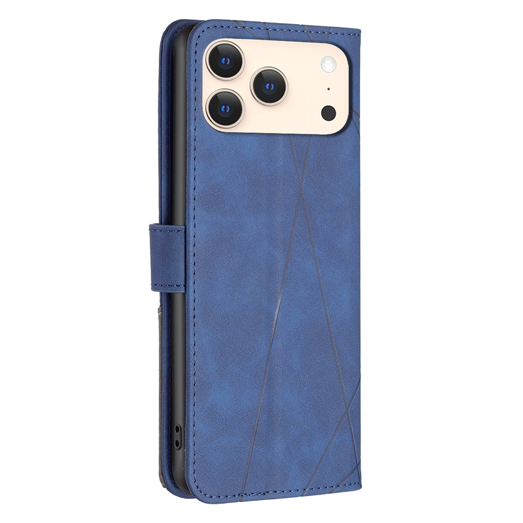 For iPhone 17 Pro Max Phone Case BINFEN COLOR Wallet Stand Geometry Imprinted Leather Cover - Blue