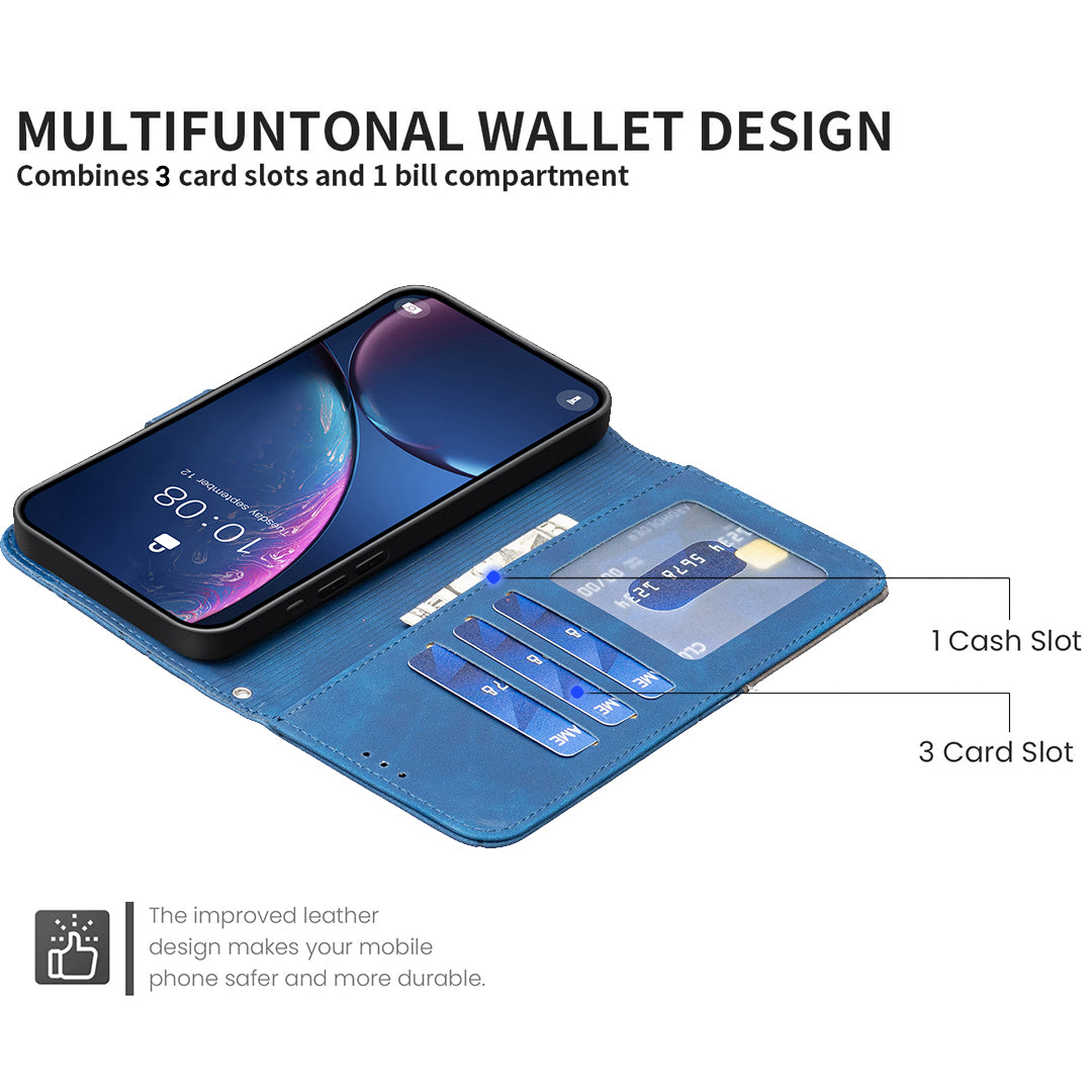 For iPhone 17 Pro Max Phone Case BINFEN COLOR Wallet Stand Geometry Imprinted Leather Cover - Blue