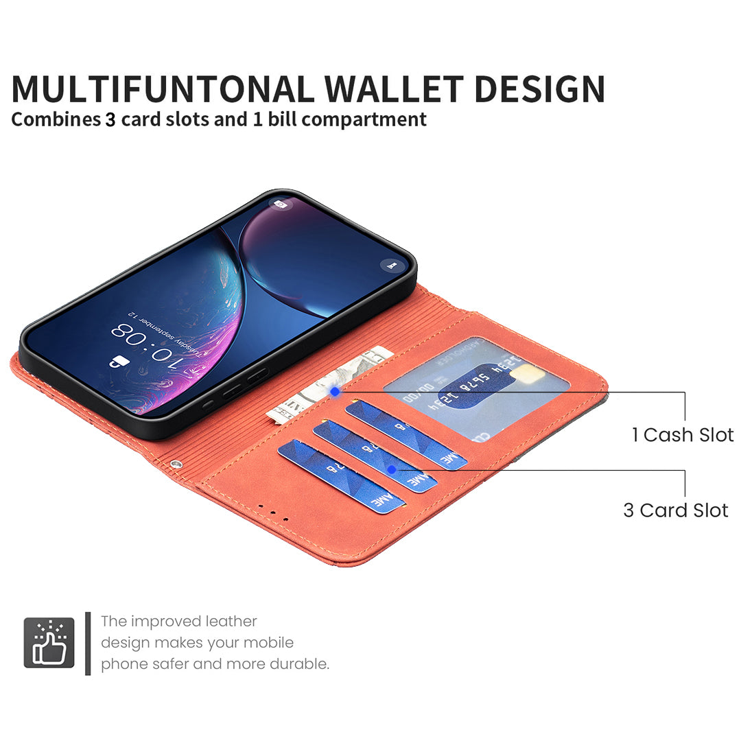 For iPhone 17 Pro Max Phone Case BINFEN COLOR Wallet Stand Geometry Imprinted Leather Cover - Brown