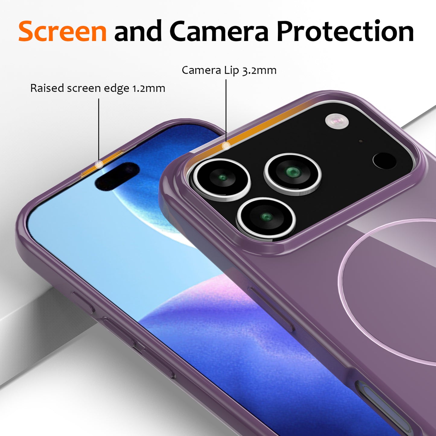 For iPhone 17 Pro Max Magnetic Case Compatible with MagSafe TPU Phone Back Cover with Lanyard - Purple