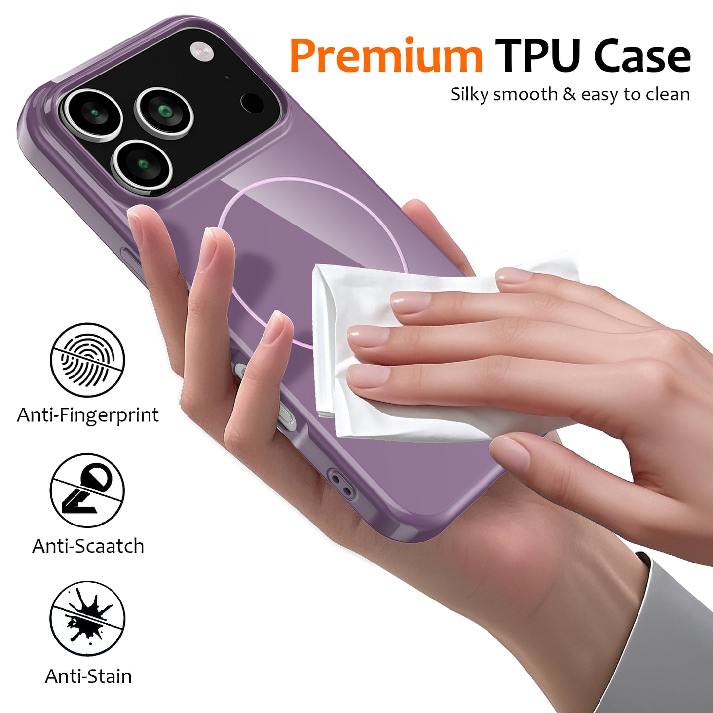For iPhone 17 Pro Max Magnetic Case Compatible with MagSafe TPU Phone Back Cover with Lanyard - Purple
