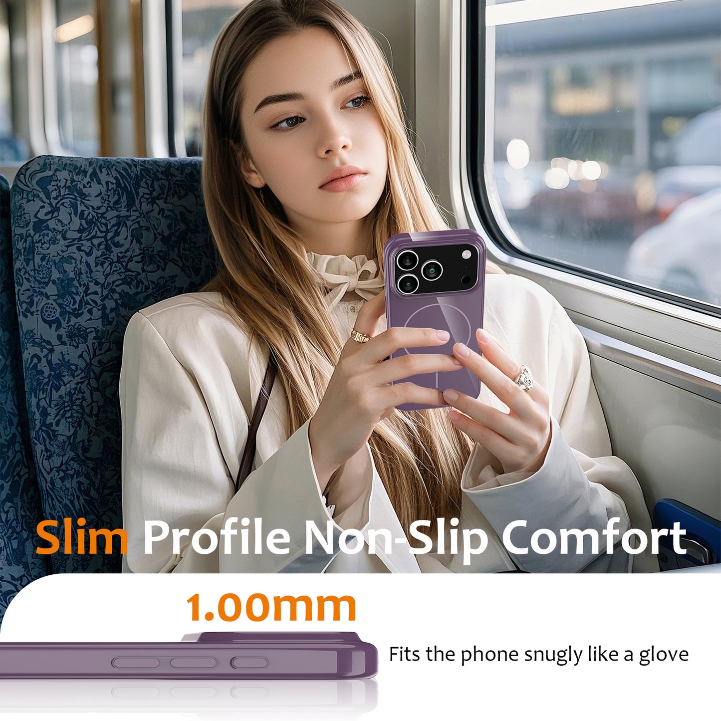 For iPhone 17 Pro Max Magnetic Case Compatible with MagSafe TPU Phone Back Cover with Lanyard - Purple