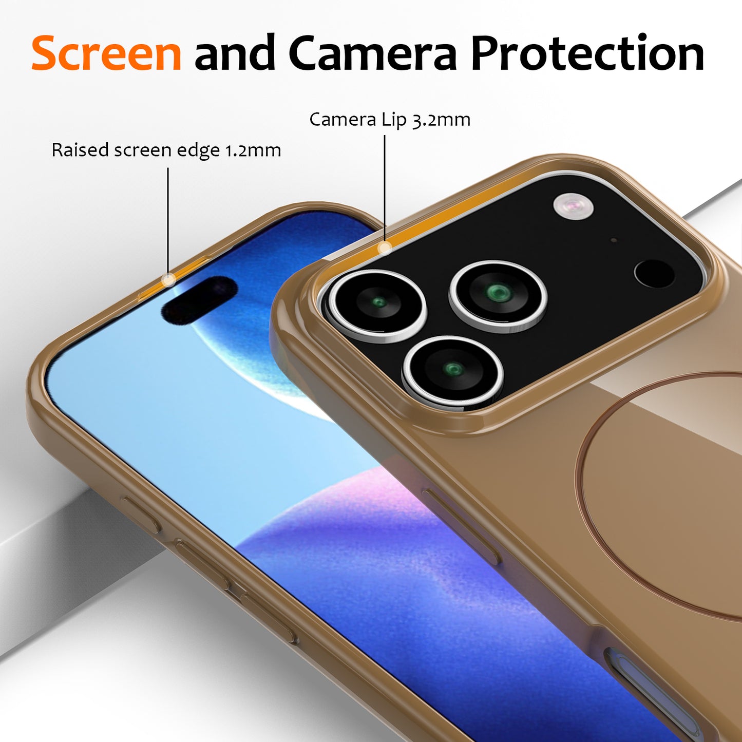 For iPhone 17 Pro Max Magnetic Case Compatible with MagSafe TPU Phone Back Cover with Lanyard - Desert Gold