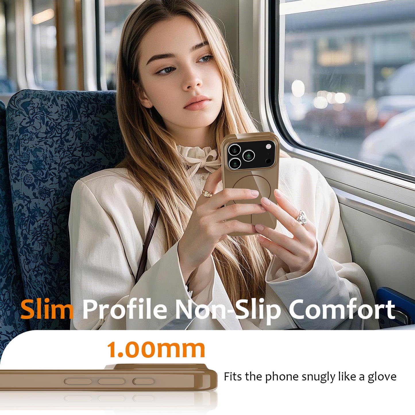 For iPhone 17 Pro Max Magnetic Case Compatible with MagSafe TPU Phone Back Cover with Lanyard - Desert Gold