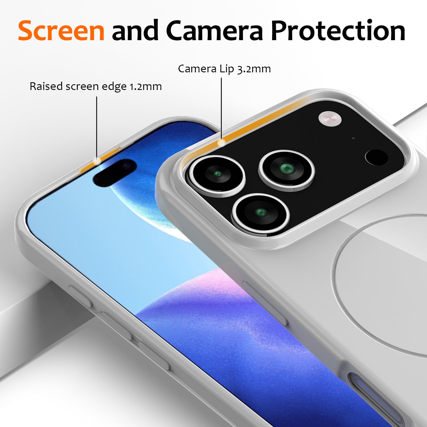 For iPhone 17 Pro Max Magnetic Case Compatible with MagSafe TPU Phone Back Cover with Lanyard - White