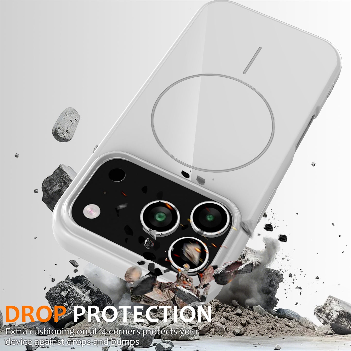 For iPhone 17 Pro Max Magnetic Case Compatible with MagSafe TPU Phone Back Cover with Lanyard - White