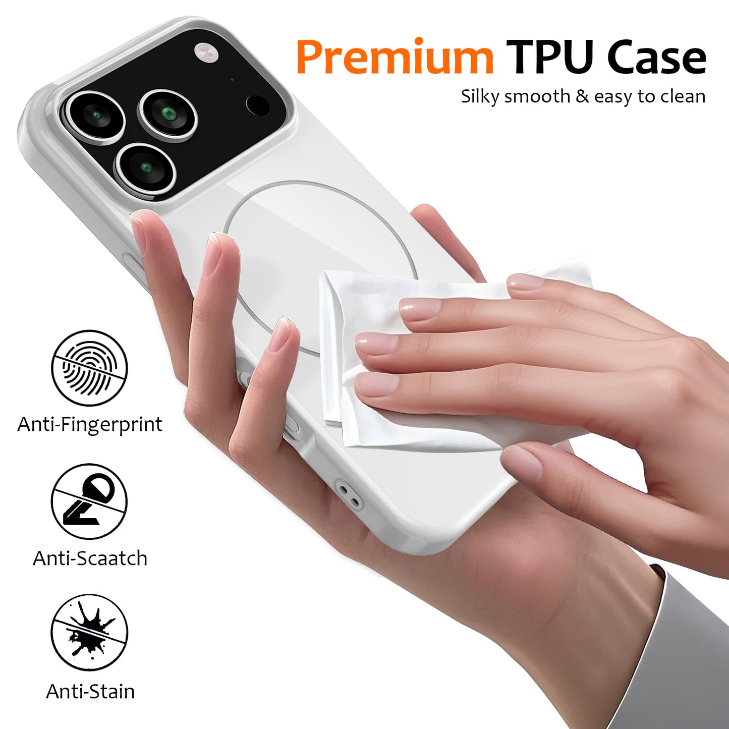 For iPhone 17 Pro Max Magnetic Case Compatible with MagSafe TPU Phone Back Cover with Lanyard - White