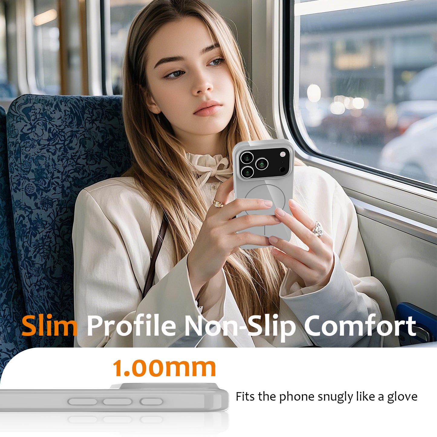 For iPhone 17 Pro Max Magnetic Case Compatible with MagSafe TPU Phone Back Cover with Lanyard - White