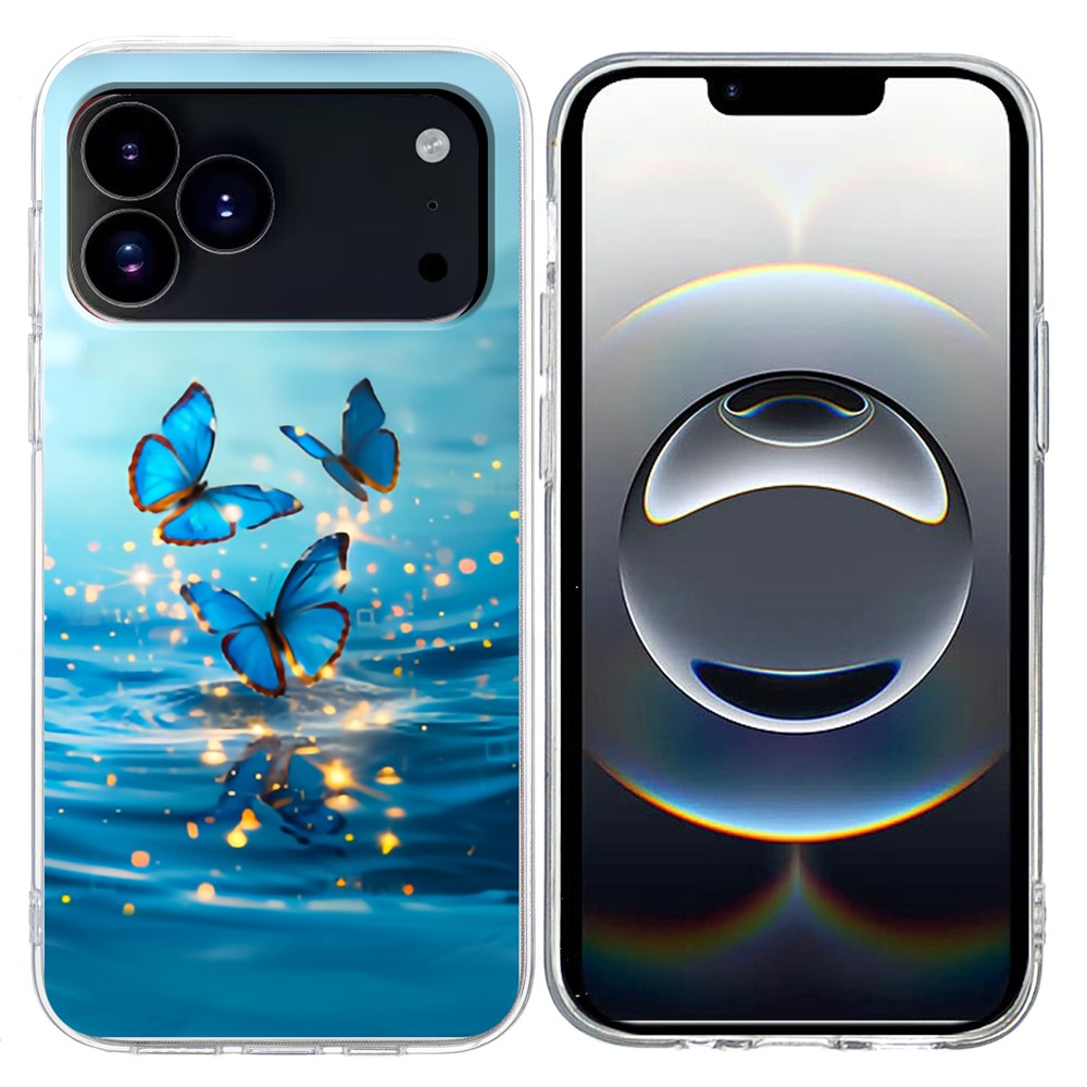 For iPhone 17 Pro Max Case Pattern Printing Shockproof Soft TPU Phone Cover - Blue Butterfly