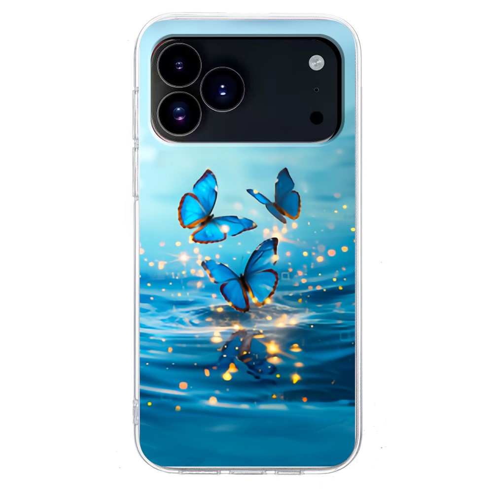 For iPhone 17 Pro Max Case Pattern Printing Shockproof Soft TPU Phone Cover - Blue Butterfly