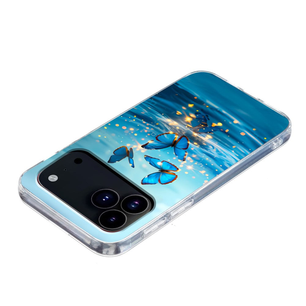 For iPhone 17 Pro Max Case Pattern Printing Shockproof Soft TPU Phone Cover - Blue Butterfly