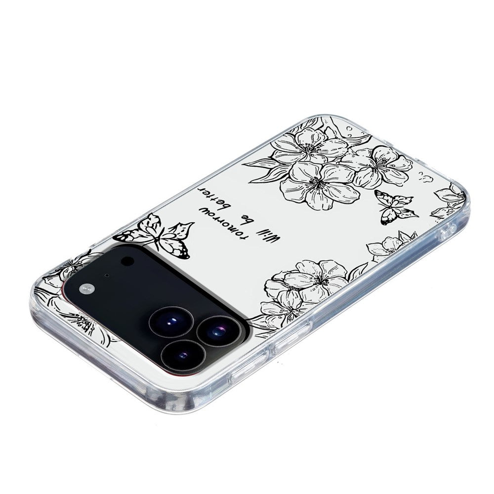For iPhone 17 Pro Max Case Pattern Printing Shockproof Soft TPU Phone Cover - Butterfly Flower