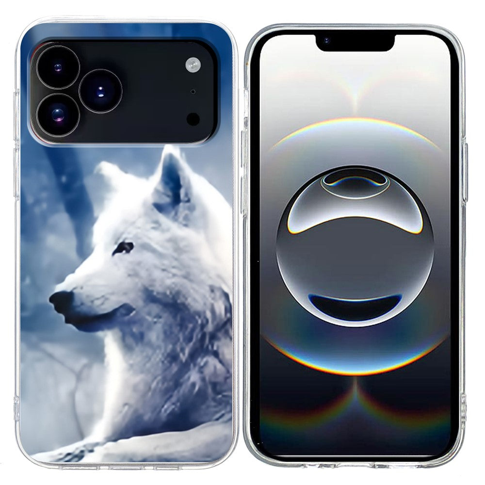 For iPhone 17 Pro Max Case Pattern Printing Shockproof Soft TPU Phone Cover - White Wolf