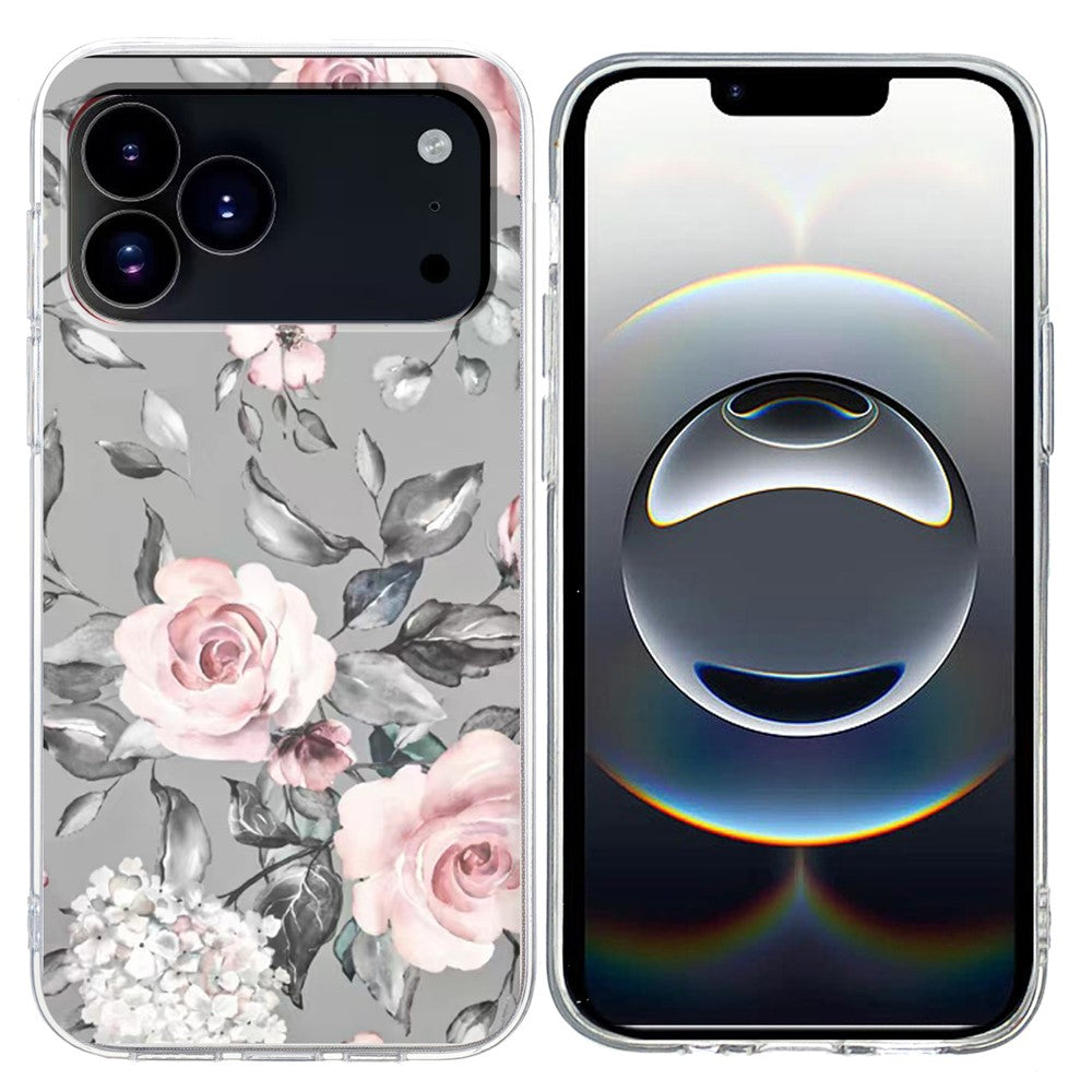 For iPhone 17 Pro Max Case Pattern Printing Shockproof Soft TPU Phone Cover - Grey Background Flowers
