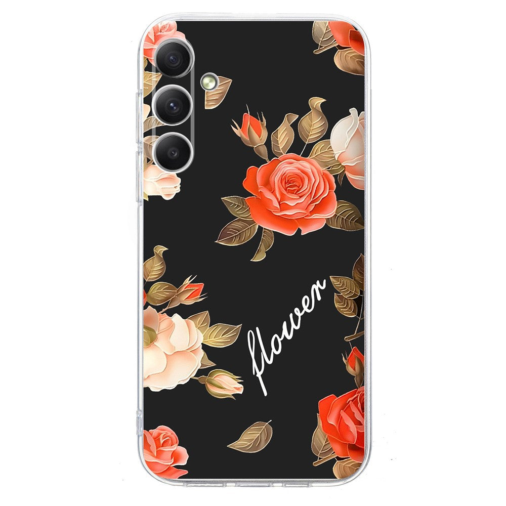 For Samsung Galaxy A17 5G / A26 5G Case Pattern Printing Shockproof Soft TPU Phone Cover - Black Background Flowers