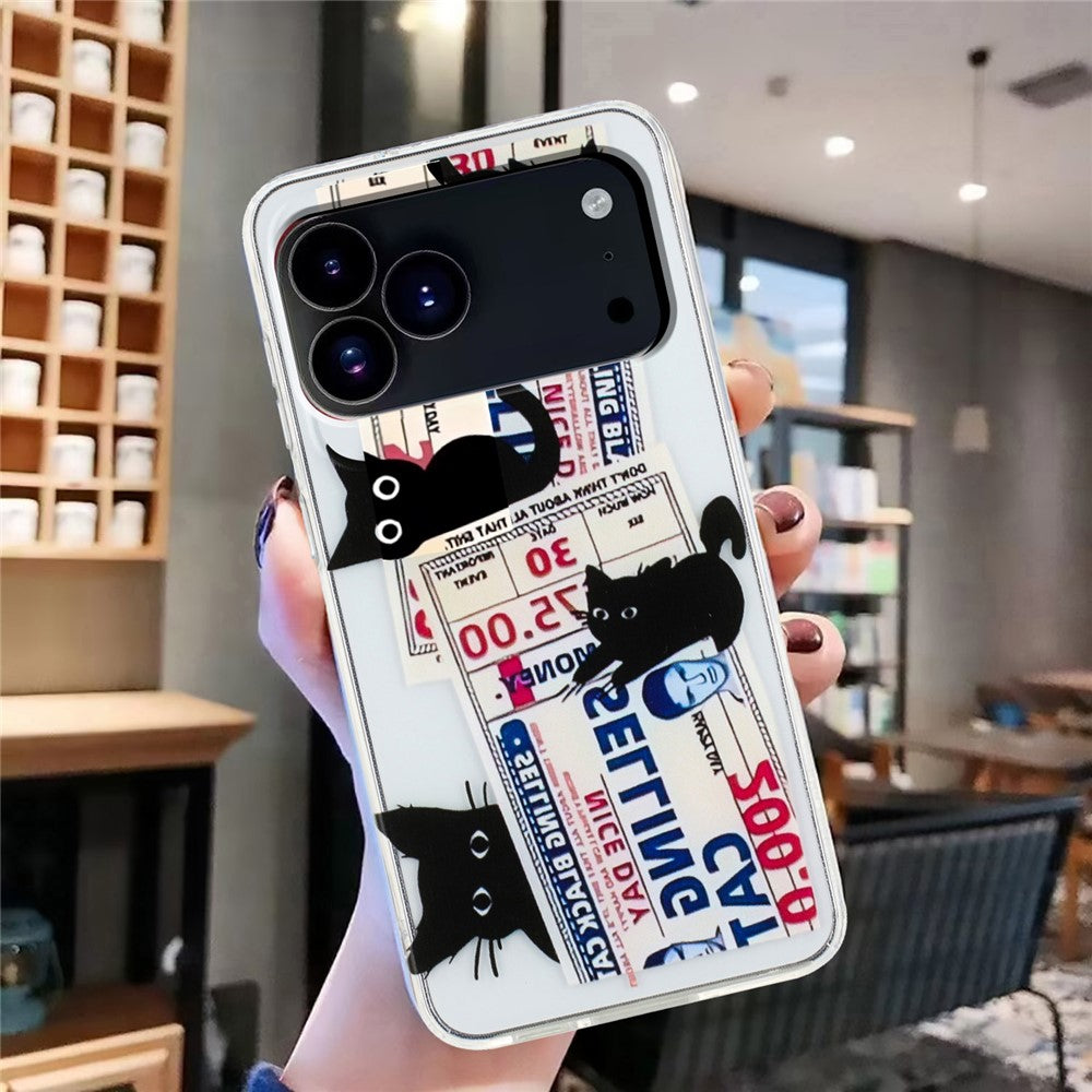 For iPhone 17 Pro Max Case Soft TPU Phone Back Cover Pattern Printing - 4 Black Cats