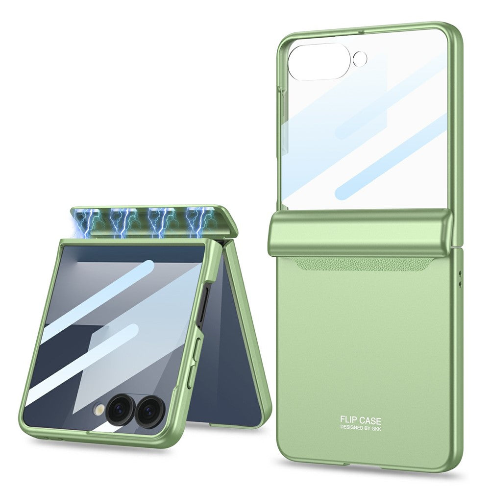 GKK For Samsung Galaxy Z Flip7 5G Case with Clear Screen Film Magnetic Hinge Protection Phone Cover - Matcha Green