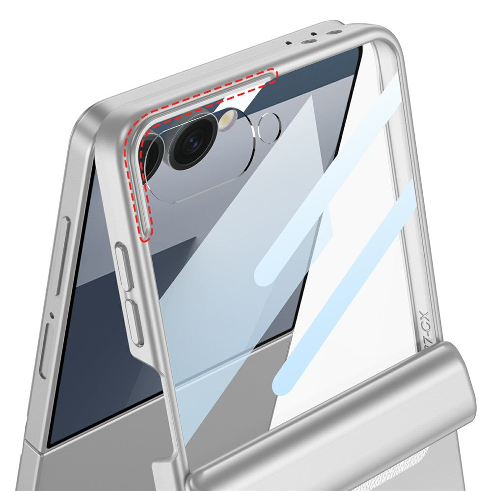 GKK For Samsung Galaxy Z Flip7 5G Case with Clear Screen Film Magnetic Hinge Protection Phone Cover - Silver