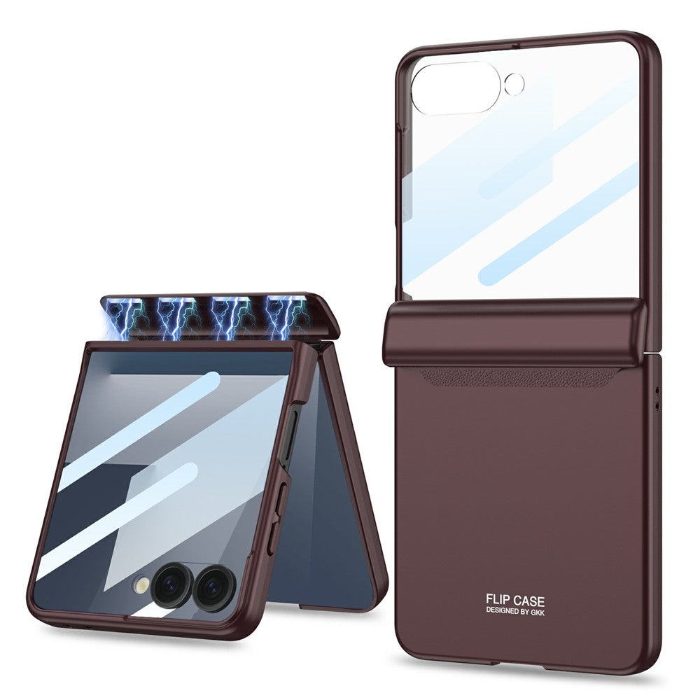 GKK For Samsung Galaxy Z Flip7 5G Case with Clear Screen Film Magnetic Hinge Protection Phone Cover - Wine Red