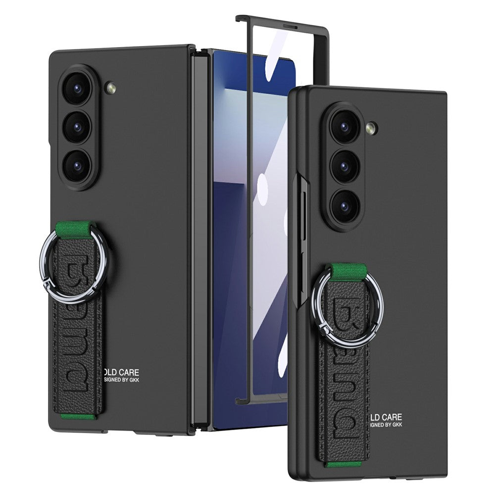 GKK For Samsung Galaxy Z Fold7 5G Wristband Phone Case Folding Cover with HD Screen Protector - Black